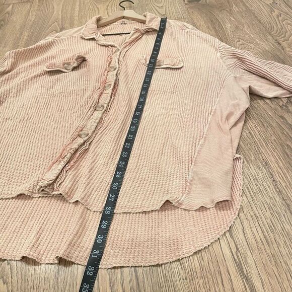 Free People FP One Scout Jacket Small Pink Waffle Thermal Oversized Shacket Boho - Picture 7 of 7